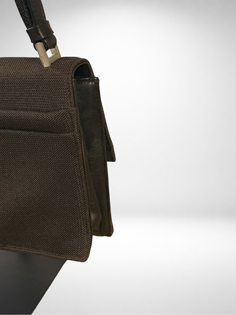 PRADA 1999 Runway Mesh Leather Shoulder Bag Brown Adjustable Vintage Italy - Picture 8 of 15